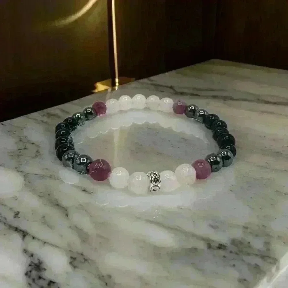Black, Violet & Pink 6mm Stones beaded Bracelet